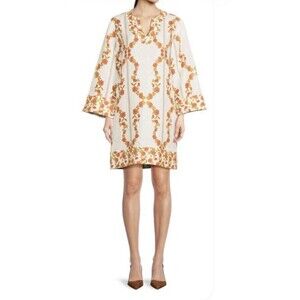 Saks Fifth Ave Tunic Linen Dress Retro Minidress Small Botanical Garden Small